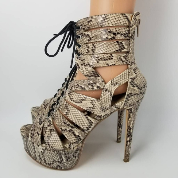 Anne Michelle Flashback-08 Platform Heels Snakeskin Lace Up Shoe Size 9 - Picture 2 of 12